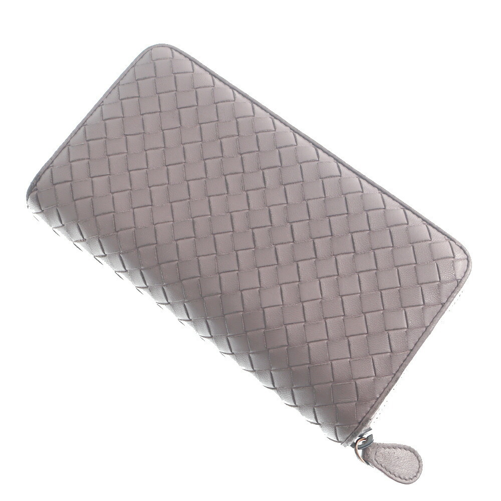Bottega Veneta Wallet Zip Around Long Lambskin Beige Intrecciato
